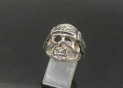 925 Sterling Silver  Vintage Shiny Skeleton Head Biker Ring Sz 9  RG22318