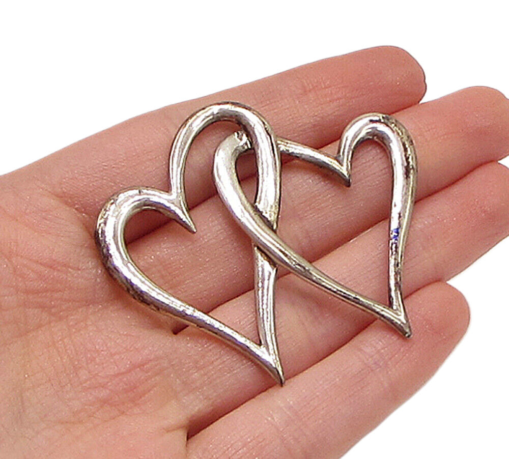 925 Sterling Silver  Vintage Interlocked Love Hearts Slider Pendant  PT2376