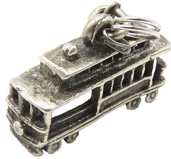 925 Sterling Silver  Vintage Dark Tone China Town Trolley Drop Pendant  PT8152