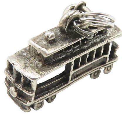925 Sterling Silver  Vintage Dark Tone China Town Trolley Drop Pendant  PT8152