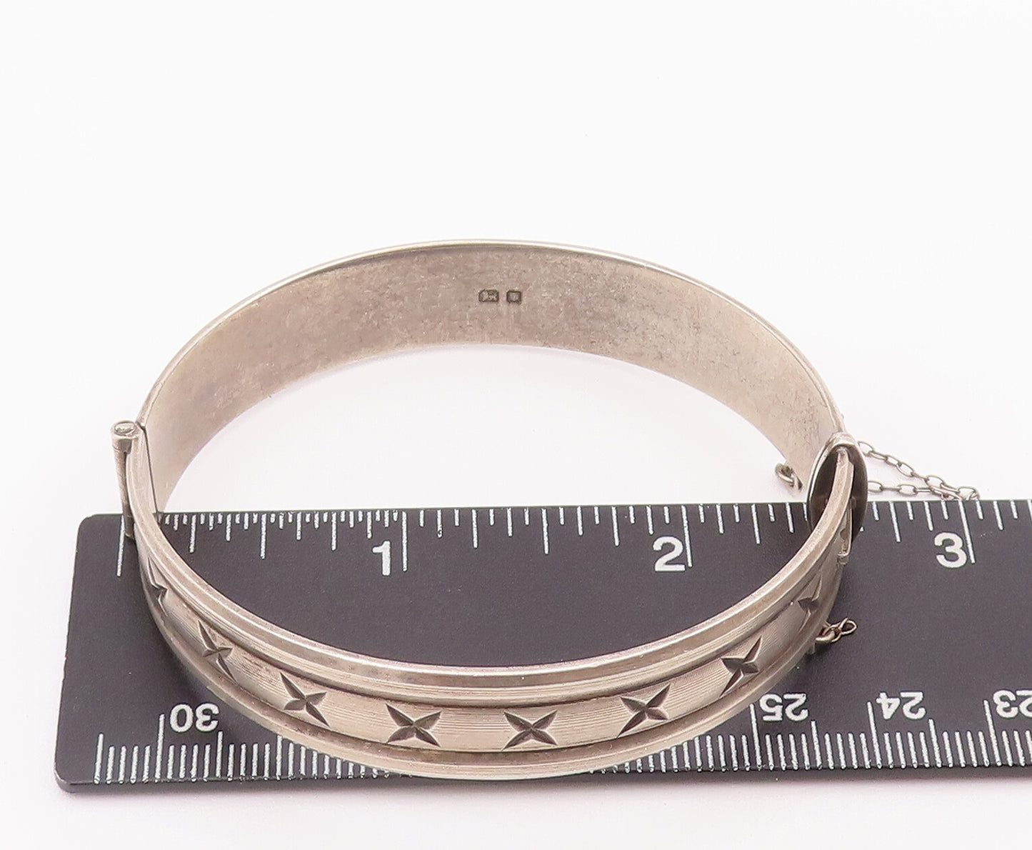 925 Sterling Silver Vintage Bracelet ENGLAND Antique Etched Hinge Bangle BT10395