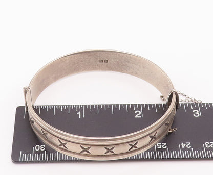 925 Sterling Silver Vintage Bracelet ENGLAND Antique Etched Hinge Bangle BT10395