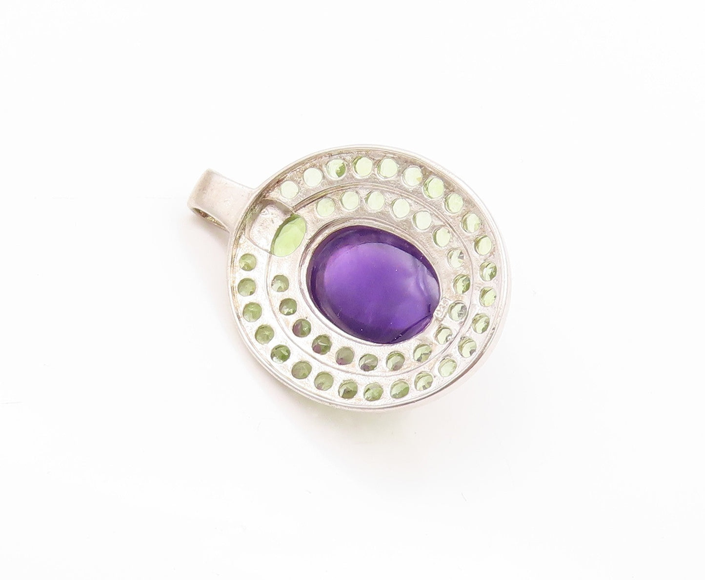 925 Sterling Silver Vintage Pendant Oval Amethyst Halo Peridot & Topaz  PT24100