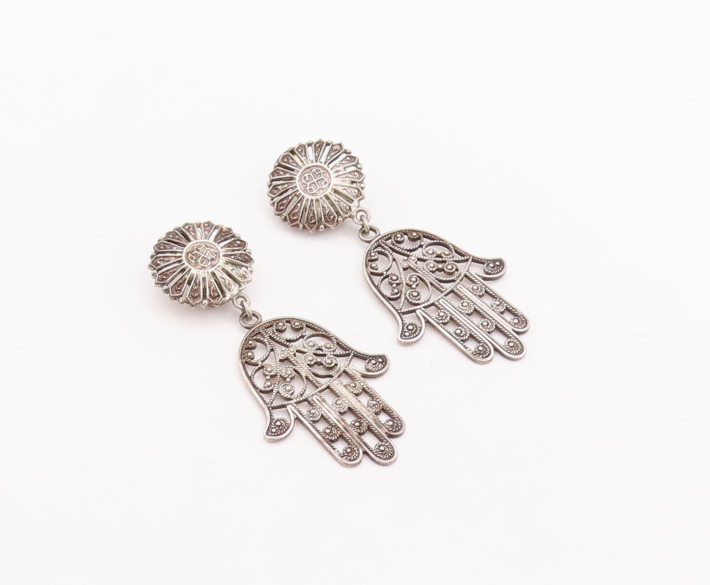 925 Sterling Silver Vintage Earrings MIDDLE EAST Swirly Cutout Hamsa  EG13130