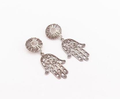 925 Sterling Silver Vintage Earrings MIDDLE EAST Swirly Cutout Hamsa  EG13130