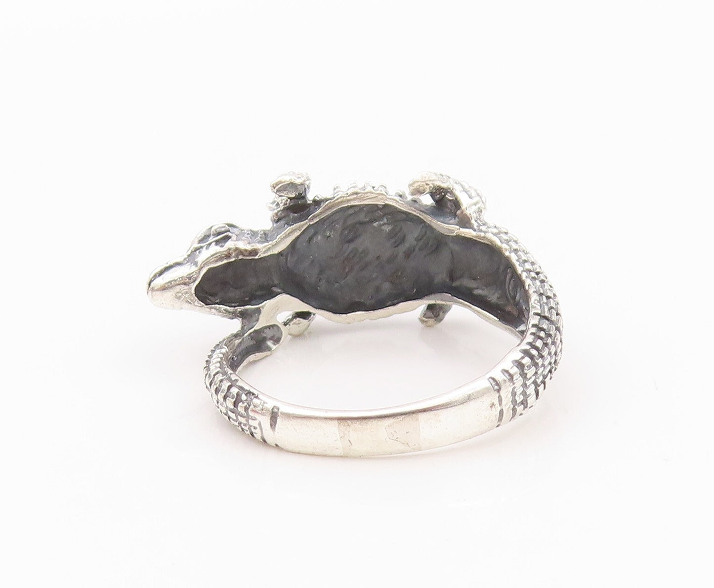 925 Sterling Silver Vintage Ring Dark Tone Solid Carved Alligator SZ 10  RG32204