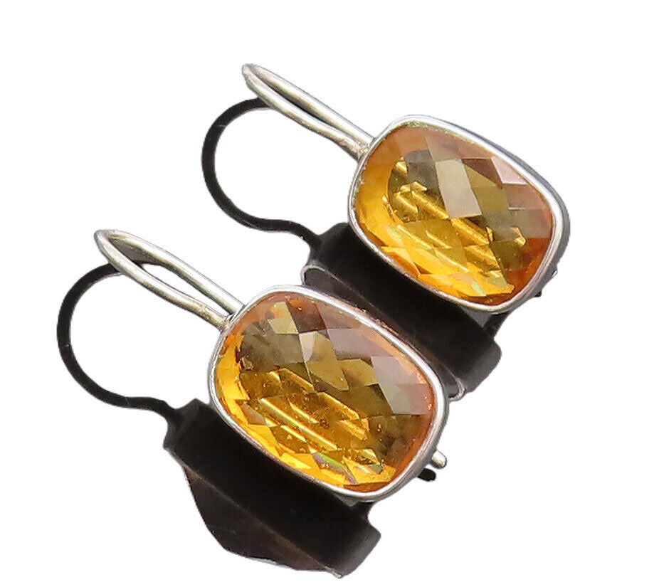 KARIBOU 925 Silver  Vintage Minimalist Rectangular Amber Earrings  EG12616