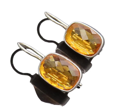 KARIBOU 925 Silver  Vintage Minimalist Rectangular Amber Earrings  EG12616