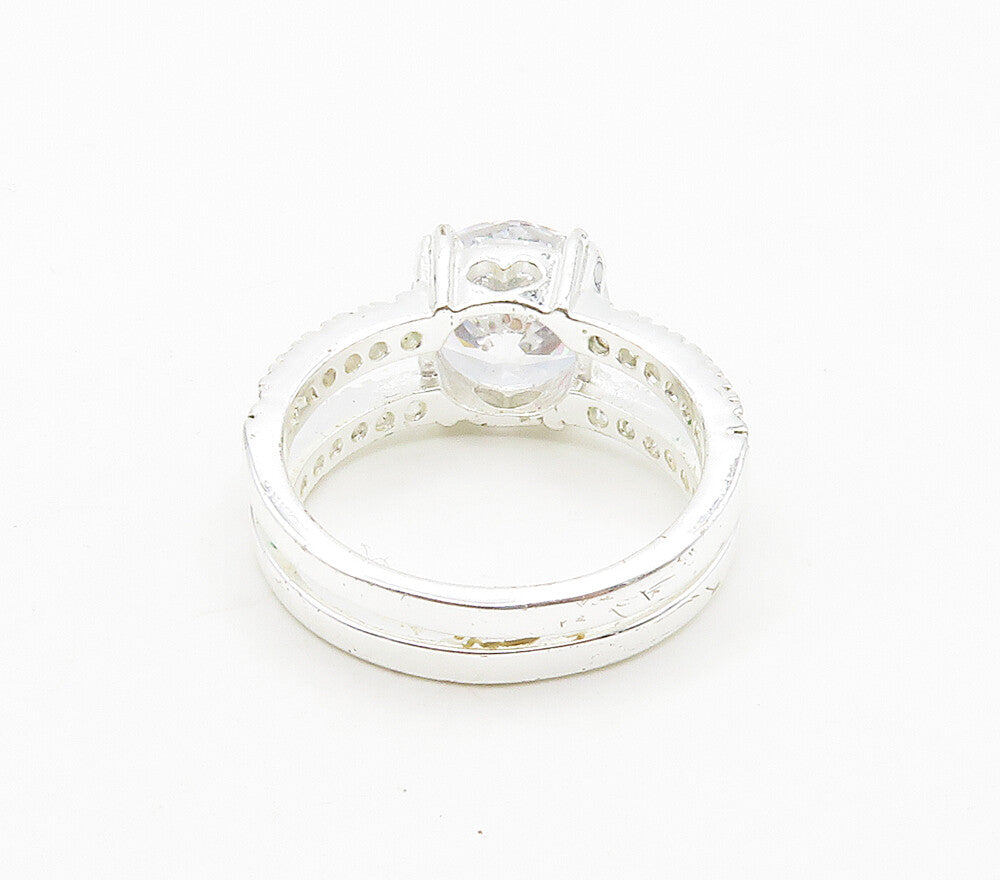 925 Sterling Silver  Sparkling Cubic Zirconia Double Band Ring Sz 7  RG15730