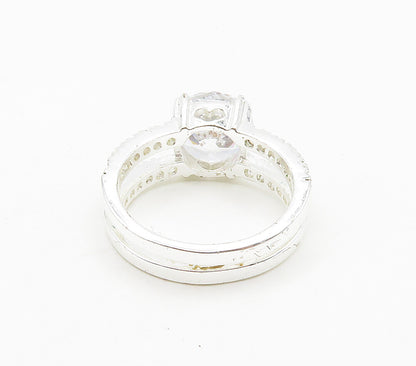 925 Sterling Silver  Sparkling Cubic Zirconia Double Band Ring Sz 7  RG15730
