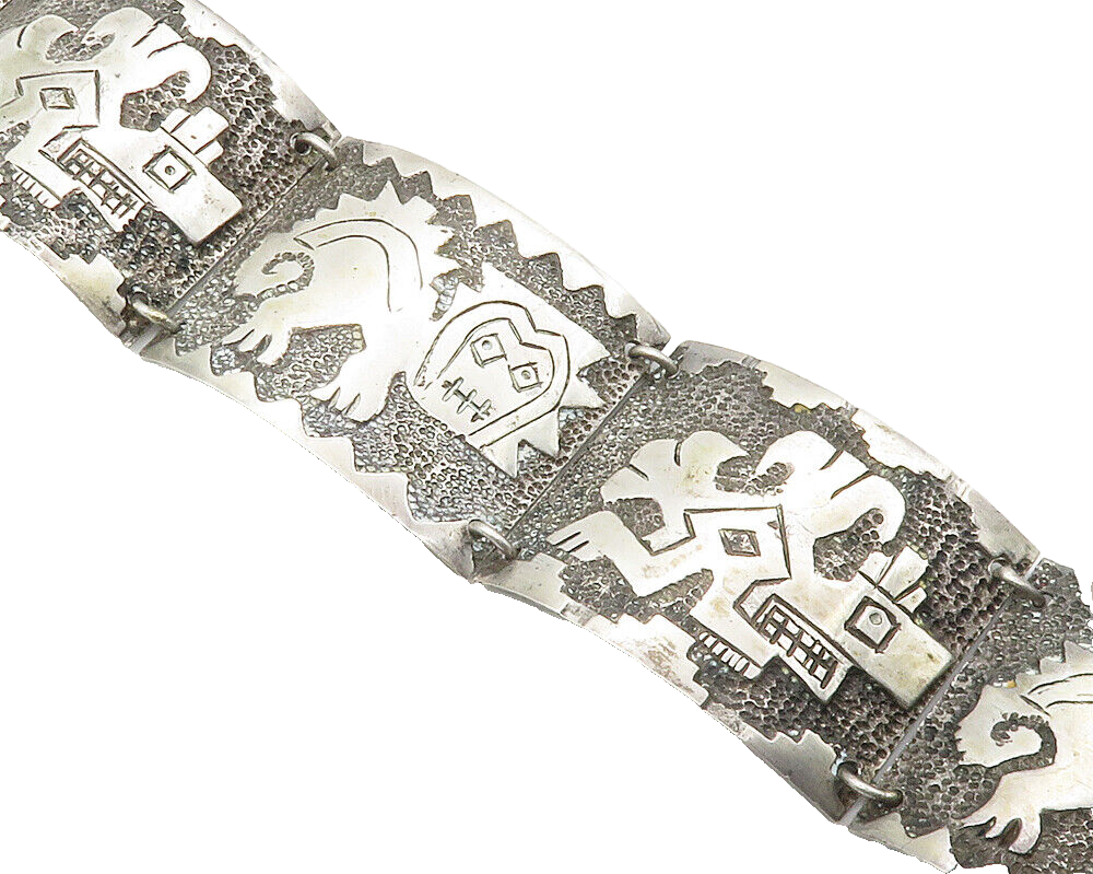 925 Sterling Silver  Vintage Antique Storyteller Panel Chain Bracelet  BT5537