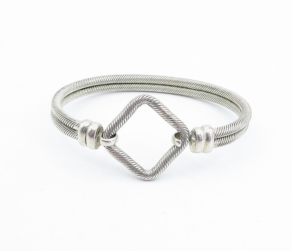 925 Sterling Silver Vintage Shiny Twist Loop Hook Bangle Bracelet BT1737