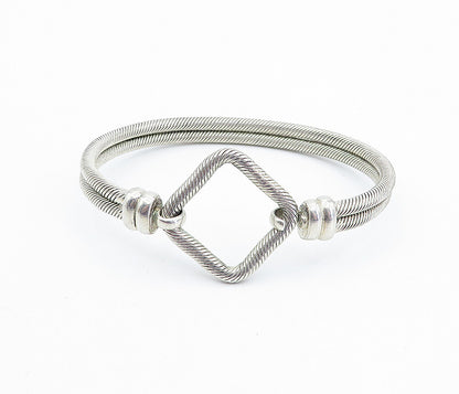 925 Sterling Silver Vintage Shiny Twist Loop Hook Bangle Bracelet BT1737