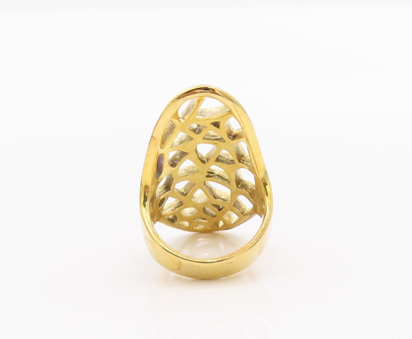 925 Sterling Silver Vintage Ring Gold Plated Cutout Web Effect  Sz 6  RG28396