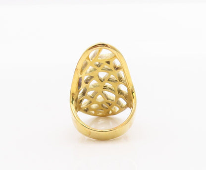 925 Sterling Silver Vintage Ring Gold Plated Cutout Web Effect  Sz 6  RG28396