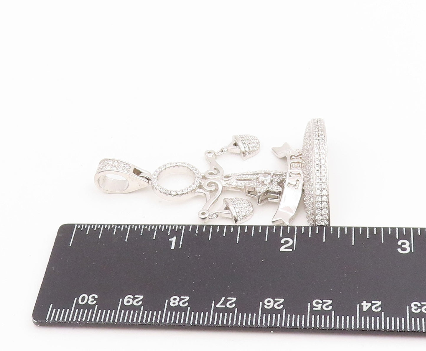 925 Sterling Silver Vintage Pendant CZ Libra Zodiac Balance Scales  PT25643
