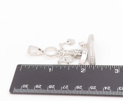 925 Sterling Silver Vintage Pendant CZ Libra Zodiac Balance Scales  PT25643