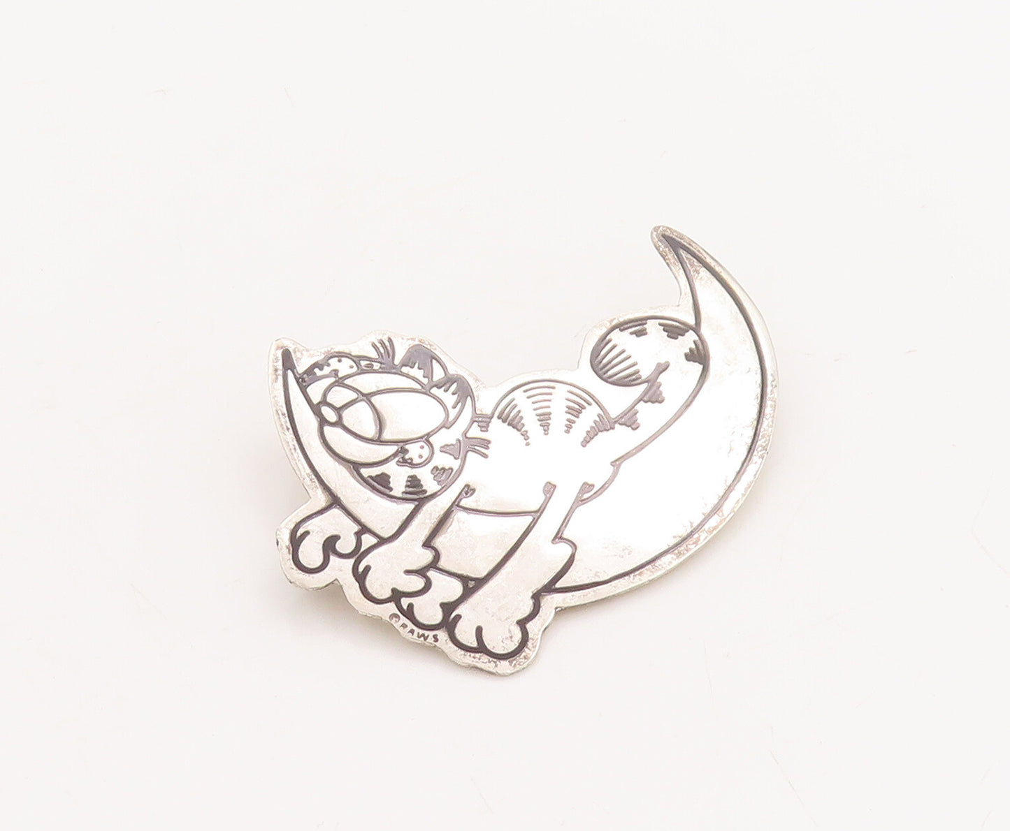 925 Sterling Silver Vintage Brooch Pin MEXICO Etched Lazy Cartoon Cat  BP11061