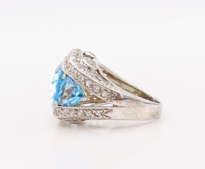925 Sterling Silver Vintage Ring Multi Cut Blue & White Topaz  Sz 7.5  RG30214