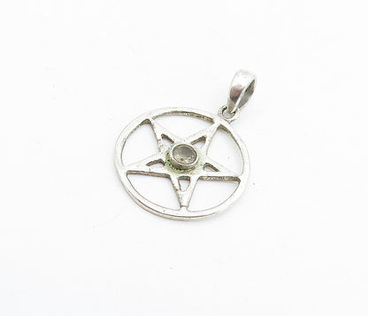 925 Sterling Silver  Vintage Shiny Topaz Open Star Circle Drop Pendant  PT4596