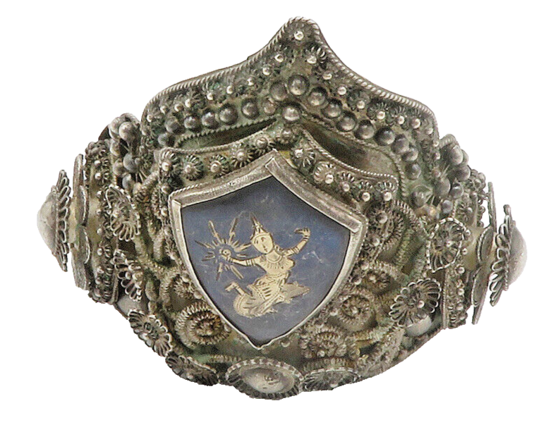 SIAM 925 Silver  Vintage Antique Enamel Dancer Shield Cuff Bracelet  BT5693