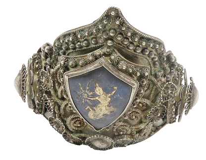 SIAM 925 Silver  Vintage Antique Enamel Dancer Shield Cuff Bracelet  BT5693