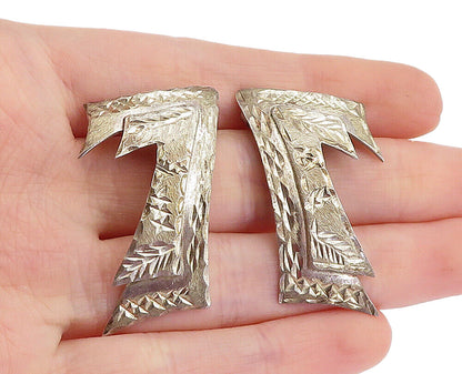 MEXICO 925 Sterling Silver  Vintage Shiny Etched Detail Drop Earrings  EG2567