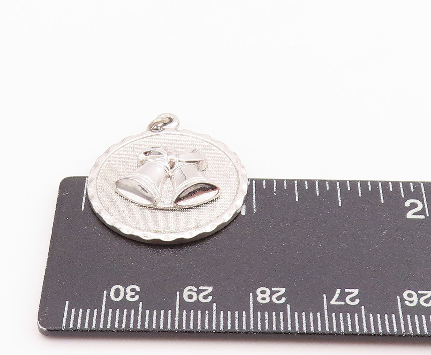 925 Sterling Silver Vintage Pendant DANECRAFT Christmas Bell Carved Coin PT24346