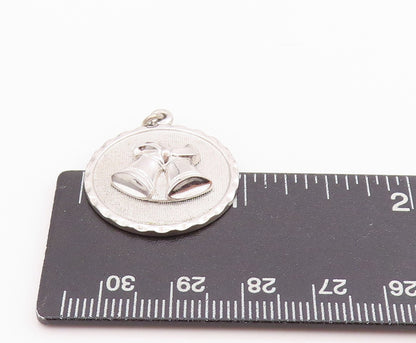 925 Sterling Silver Vintage Pendant DANECRAFT Christmas Bell Carved Coin PT24346