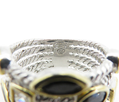 925 Sterling Silver Black Hematite & Cubic Zirconia Band Ring Sz 6 RG4349