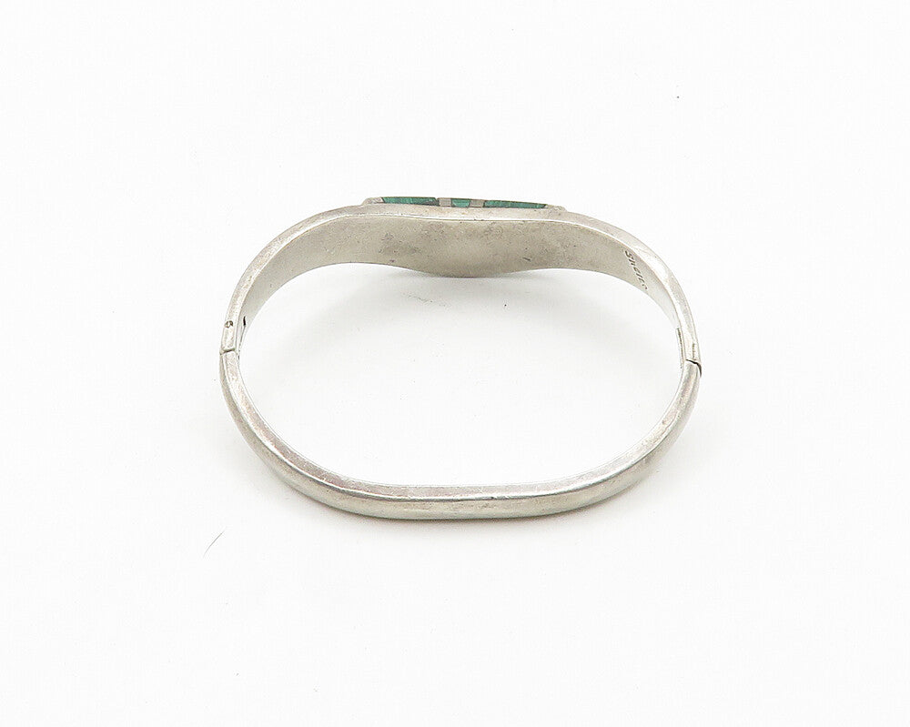 SHEILA MEXICO 925 Silver  Vintage Malachite Shiny Bangle Bracelet  BT7530