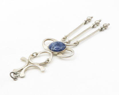 925 Sterling Silver  Vintage Sodalite Linked Design Drop Pendant  PT8064