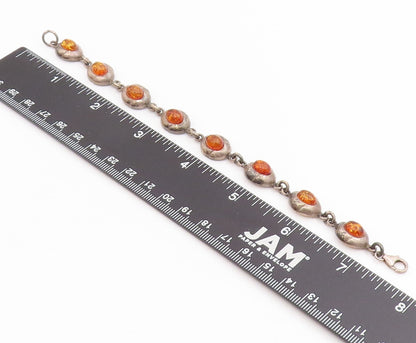 925 Sterling Silver Vintage Bracelet Cabochon Honey Amber Solid Link  BT11697