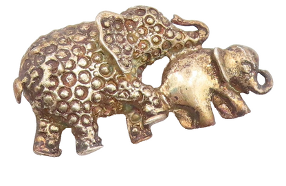 925 Sterling Silver  Vintage Mom & Baby Elephant Motif Brooch Pin  BP8355
