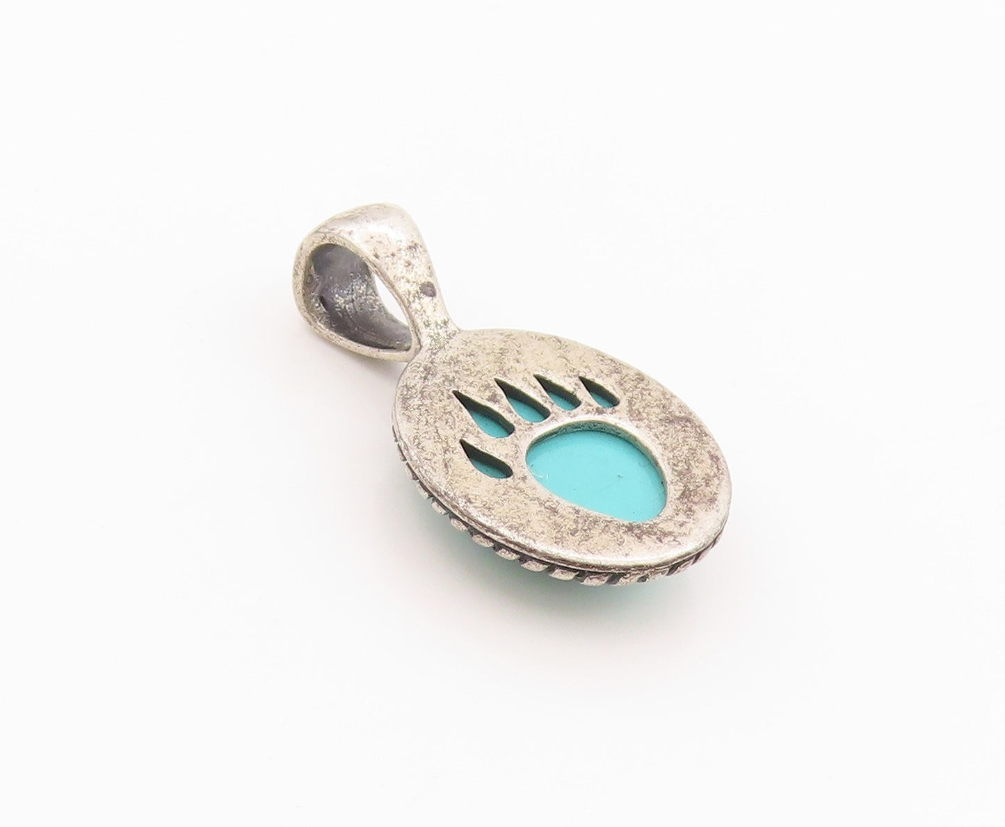 925 Sterling Silver Vintage Pendant CAROLYN POLLACK Oval Turquoise Charm PT24799