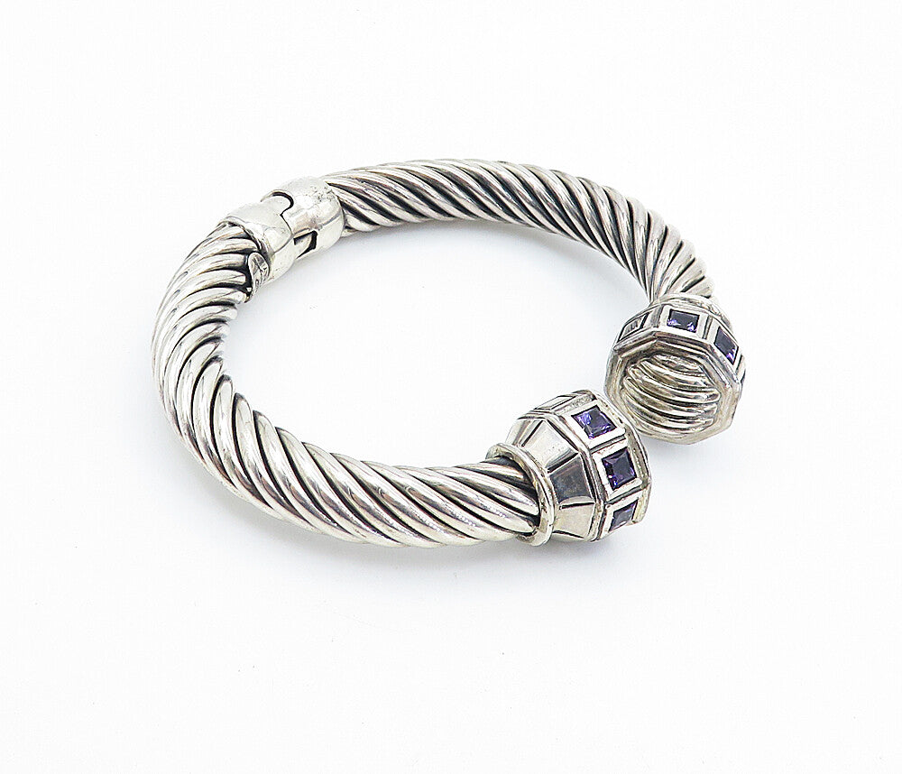 FLLI MENEGATTI 925 Silver Vintage Amethyst Twist Hinge Cuff Bracelet BT3158