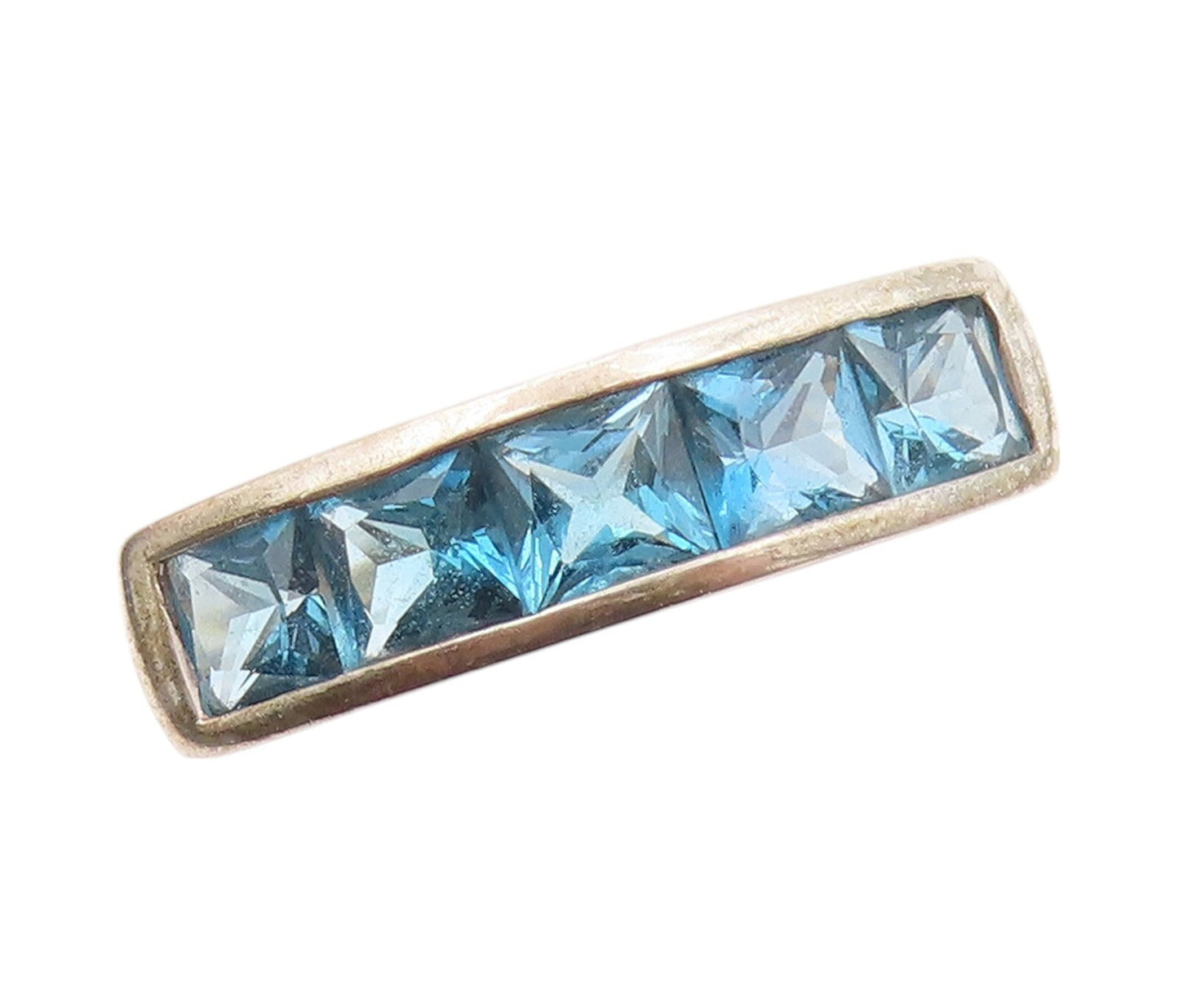 925 Sterling Silver Vintage Ring Solid Square Cut Blue Topaz Band  SZ 8  RG31987
