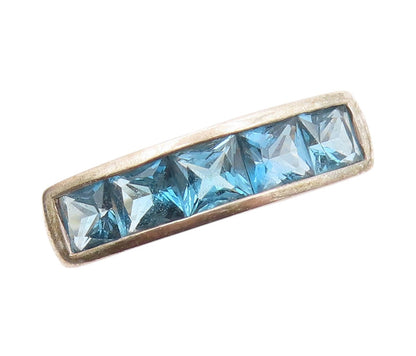 925 Sterling Silver Vintage Ring Solid Square Cut Blue Topaz Band  SZ 8  RG31987