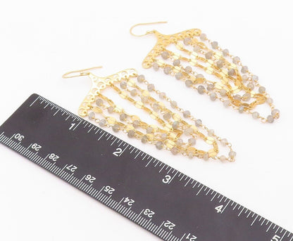 925 Sterling Silver Vintage Earrings Gold Plated Dangling Moonstone  EG13164