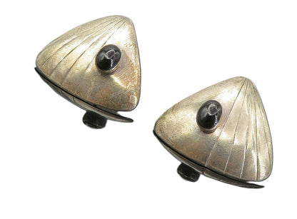 925 Sterling Silver Vintage Cabochon Cut Black Onyx Drop Earrings EG4149