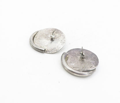 MEXICO 925 Sterling Silver  Vintage Hammered Modernist Drop Earrings  EG4028