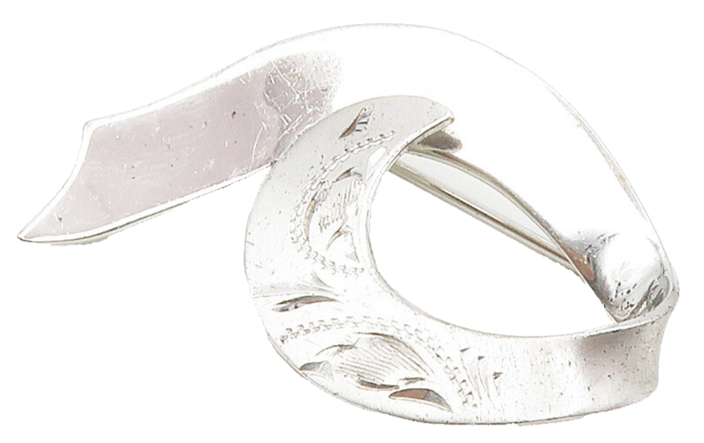 925 Sterling Silver  Shiny Etched Floral Vine Ribbon Motif Brooch Pin  BP6110