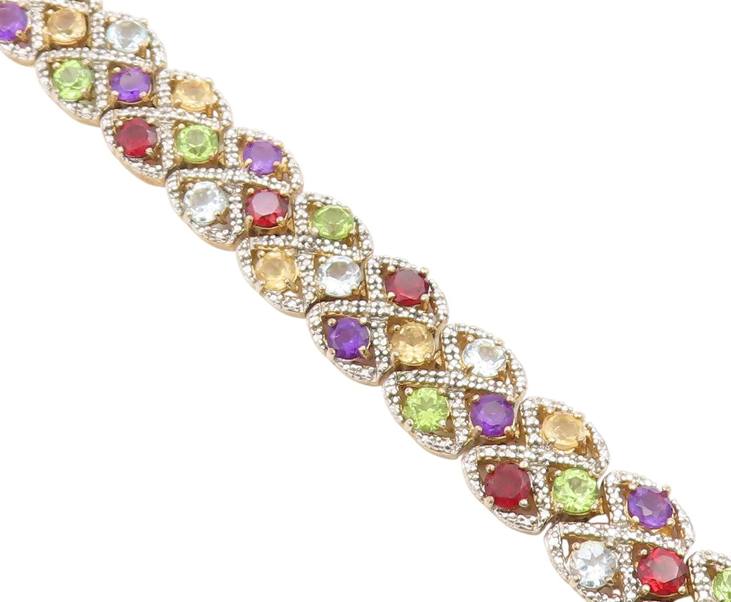 925 Sterling Silver Vintage Bracelet Gold Plated Multi Gemstone Chain  BT11452