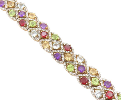 925 Sterling Silver Vintage Bracelet Gold Plated Multi Gemstone Chain  BT11452