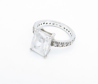 SETA 925 Silver  Cubic Zirconia Solitaire With Accents Ring Sz 7  RG6796