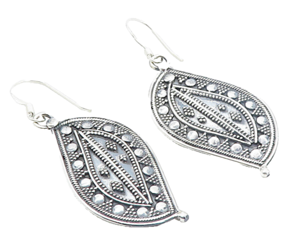 925 Sterling Silver  Vintage Shiny Oxidized Pattern Dangle Earrings  EG3035