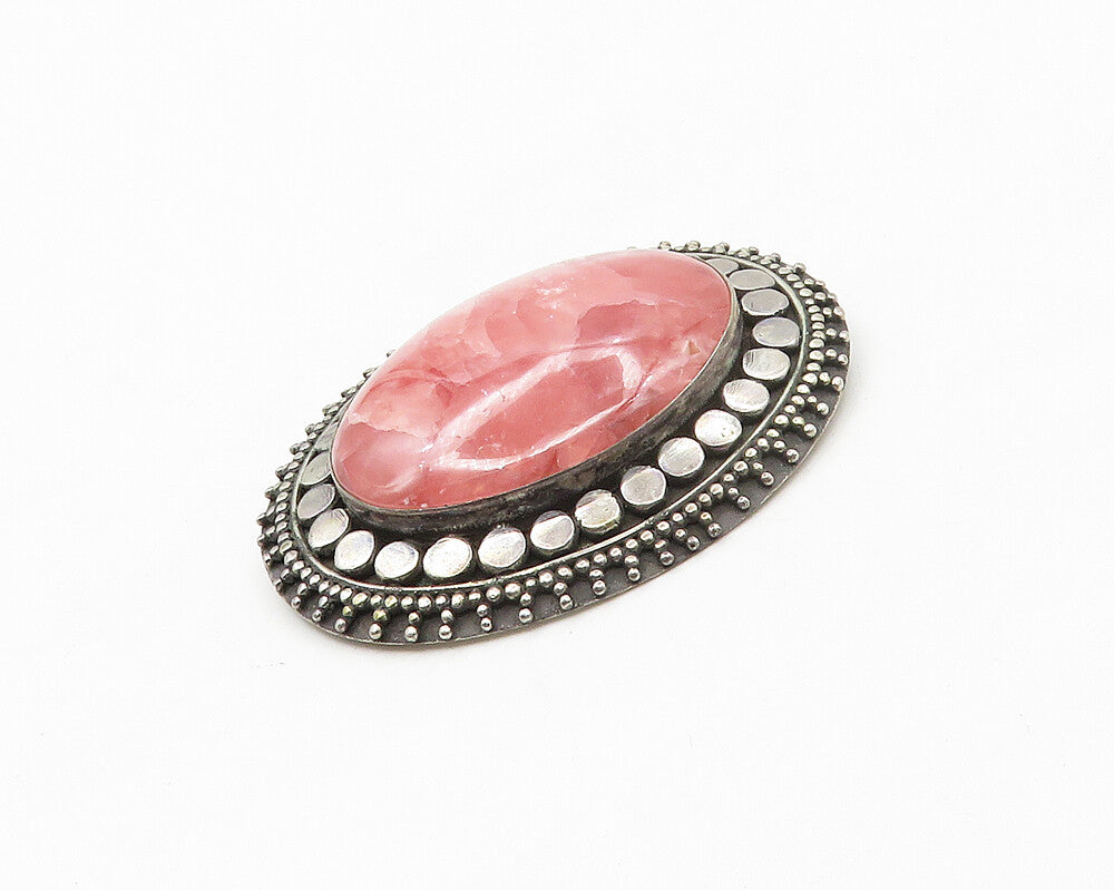 925 Sterling Silver Vintage Cabochon Cut Rhodochrosite Brooch Pin BP6869