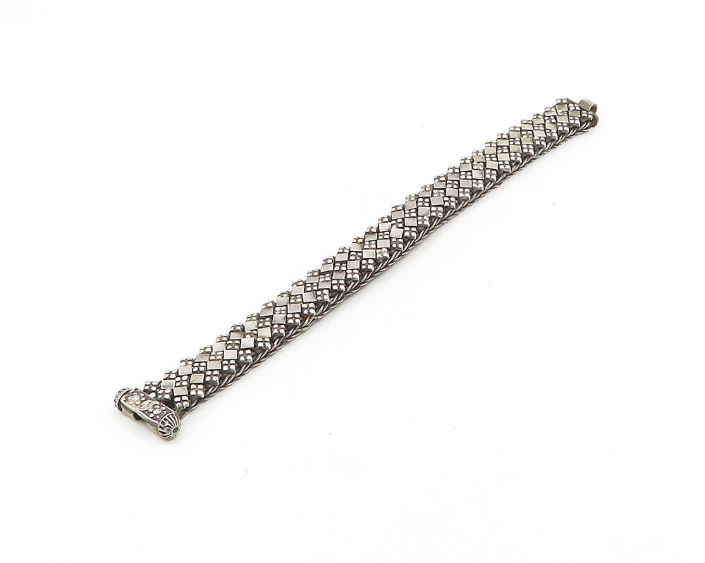 925 Sterling Silver  Vintage Dark Tone Floral Pattern Chain Bracelet  BT7481