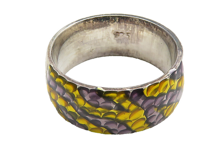 925 Sterling Silver  Vintage Enamel Coated Design Band Ring Sz 7  RG10457