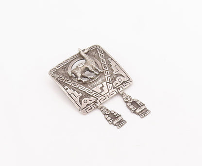 925 Sterling Silver Vintage Brooch Pin Antique Camel & Dangling Men  BP11094